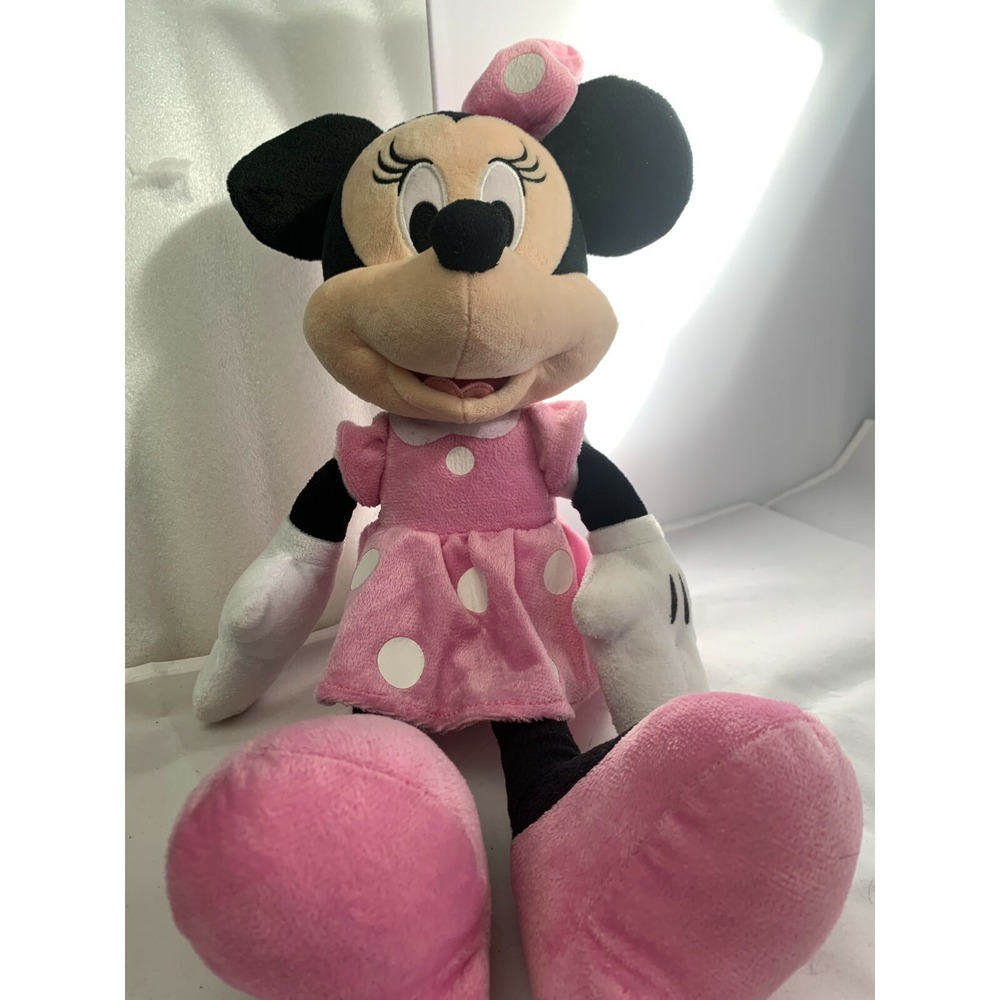 Disney Minnie Mouse Plush Pink Polka Dot Dress Stuffed Animal Just Play 15 inch